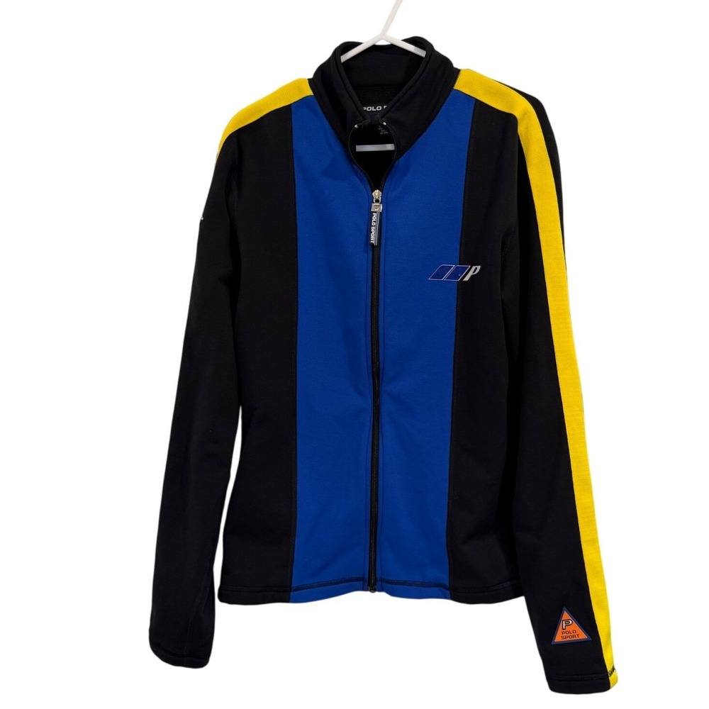 Vintage Polo Sport Ralph Lauren Colorblock Track Jacket Black Blue Yellow Large